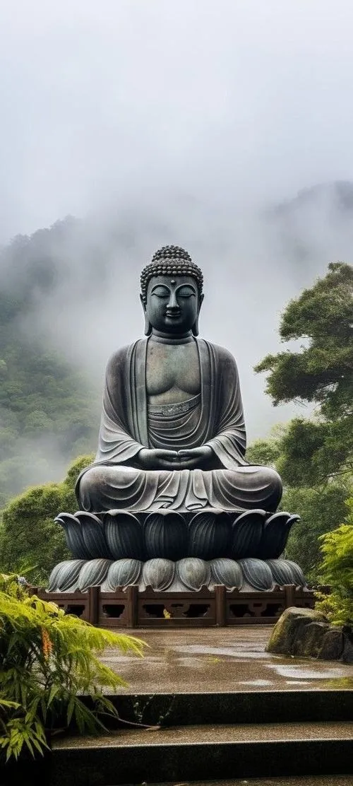 Ánh sáng nhiệm mầu ôm Phật trong nền nâu trầm