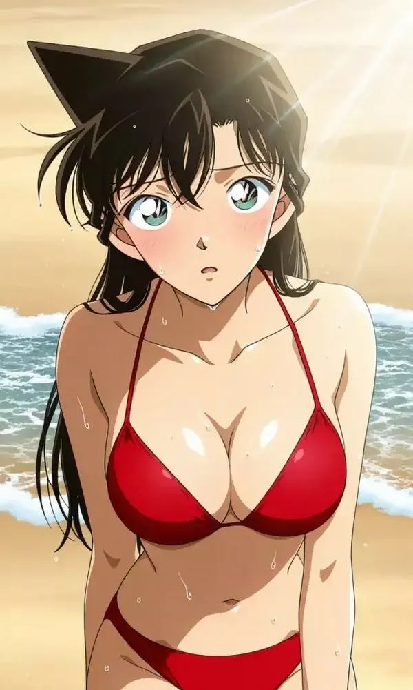 Hình nền 4K Ran Mori mặc bikini tông trắng sáng, nền trống thị giác rộng, đặt icon không che mặt nhân vật