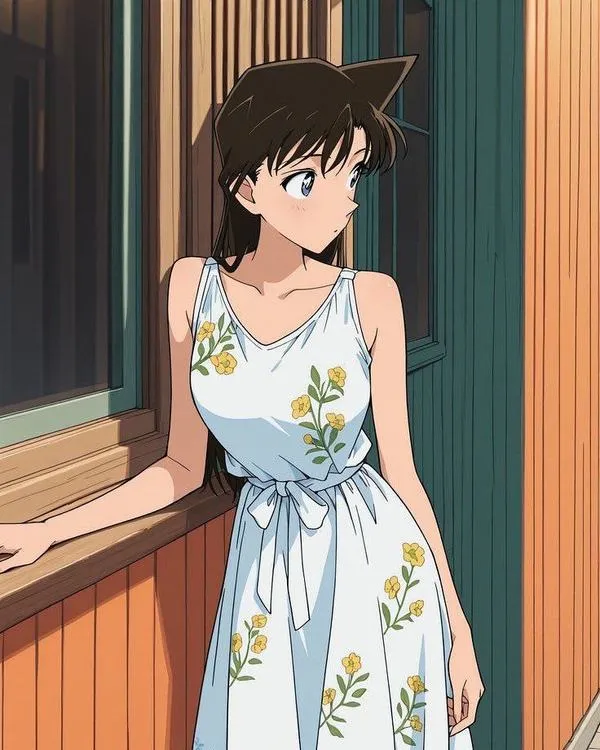 Ảnh cô Ran tạo dáng nhẹ nhàng, bố cục lệch, nền bokeh mờ, cảm giác dịu mà vẫn mạnh