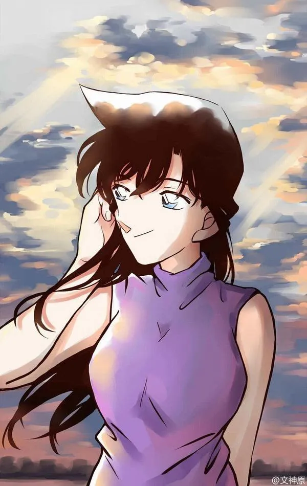 Hình anime Ran Mori góc nghiêng, ánh mắt sâu, ngược sáng nhẹ, chất ảnh sạch sẽ, nhìn rất sang