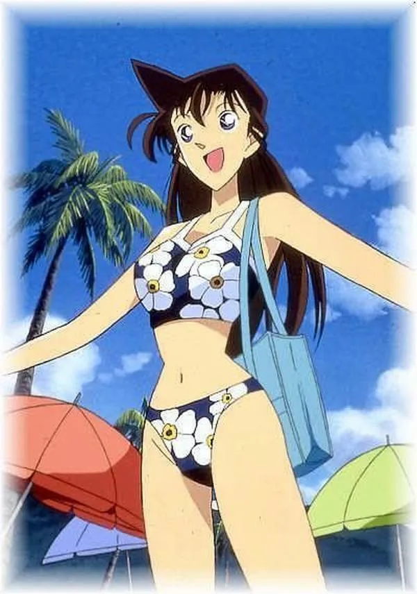 Hình nền Ran Mori bikini đi biển chất liệu giả film, hạt nhẹ mịn, màu nâu trầm, nhìn hoài vẫn dễ chịu