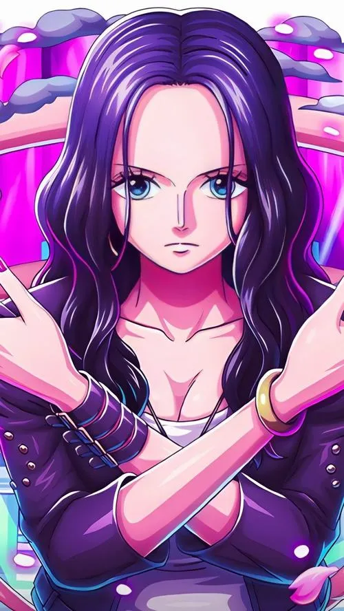 Ảnh anime Robin dáng nghiêng, tóc rũ che má, cảm giác bí ẩn khó đoán