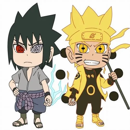 Ảnh bìa Sasuke Naruto chibi đi cùng Naruto kiểu vẽ đơn giản, màu tươi, cảm giác bạn bè đối lập