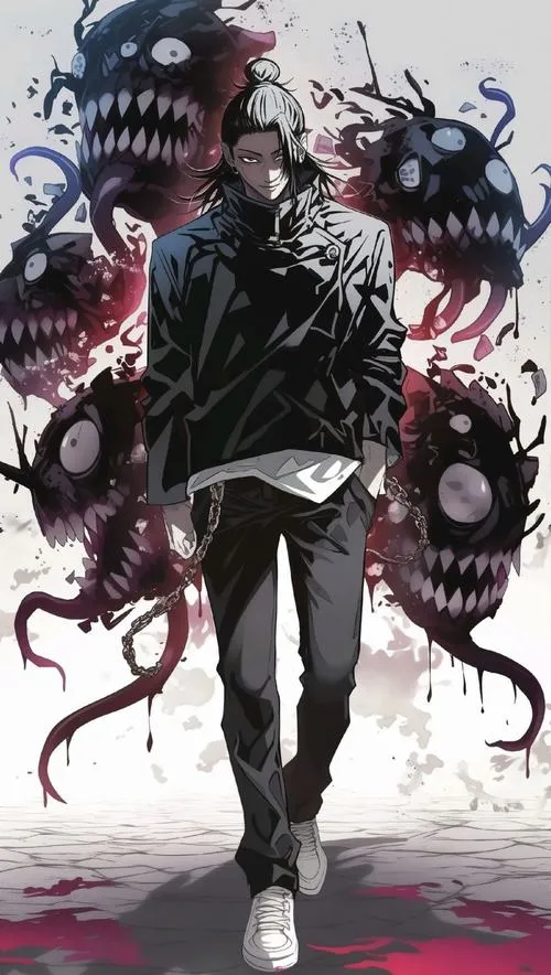 Ảnh đẹp Geto nhìn thẳng camera nét mệt mỏi của người gãy niềm tin nền tối