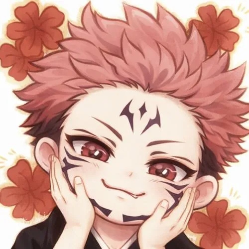 Ảnh Sukuna chibi ôm gối ngồi bệt, tông tím trầm, nhìn vừa đẹp vừa ấm