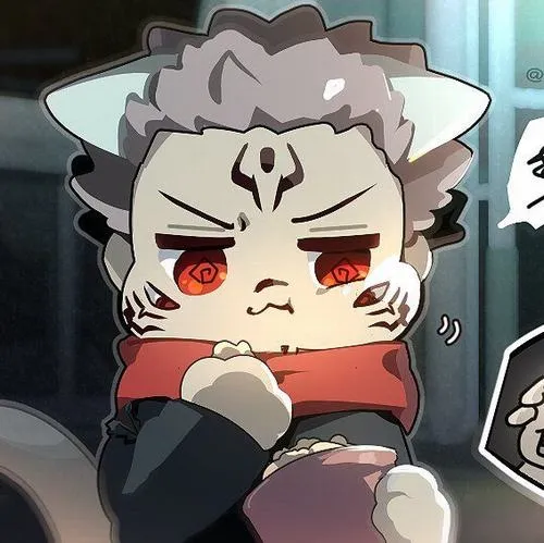 Ảnh Sukuna chibi mặt xị trên nền tối, hình xăm rõ cạnh, hợp làm avatar ngầu