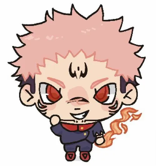 Ảnh Sukuna chibi thân nhỏ có đuôi lửa, mắt đỏ tinh quái, nhìn rất nổi bật