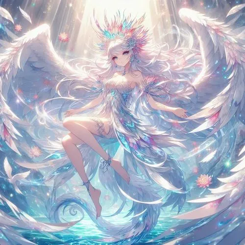 Một tiên sải đôi cánh giữa hạt bụi sáng lấp lánh