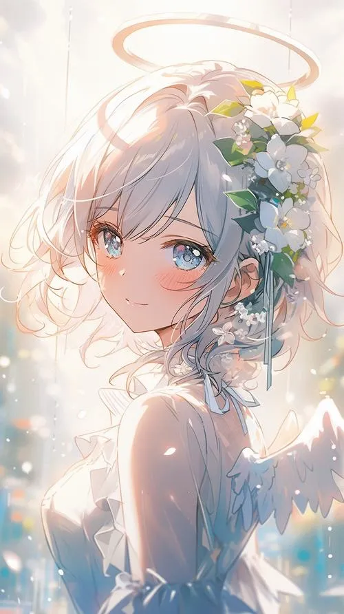 Góc máy ảnh thiên sứ anime bắt ánh mắt long lanh dịu hiền