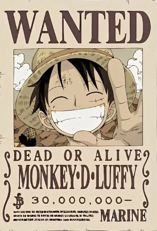 Hình Luffy truy nã đen trắng, nụ cười hồn nhiên, cảm giác truyền tải mạnh, hợp làm avatar tối giản