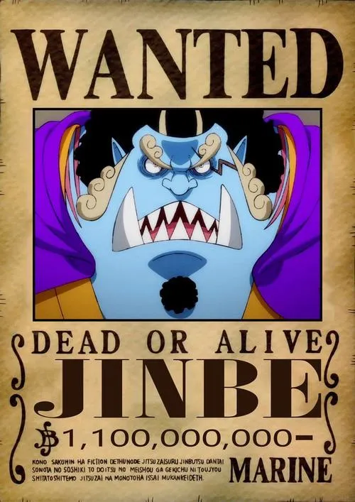 Hình Jinbe áp phích truy nã, dáng trầm vững như tường thành, tiền thưởng Berry nặng, rất ngầu