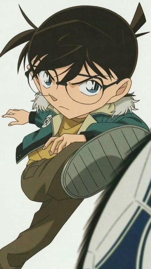 Avatar thám tử nhí khoác áo len xanh, nền trắng, nụ cười nhẹ tạo cảm giác thân thiện