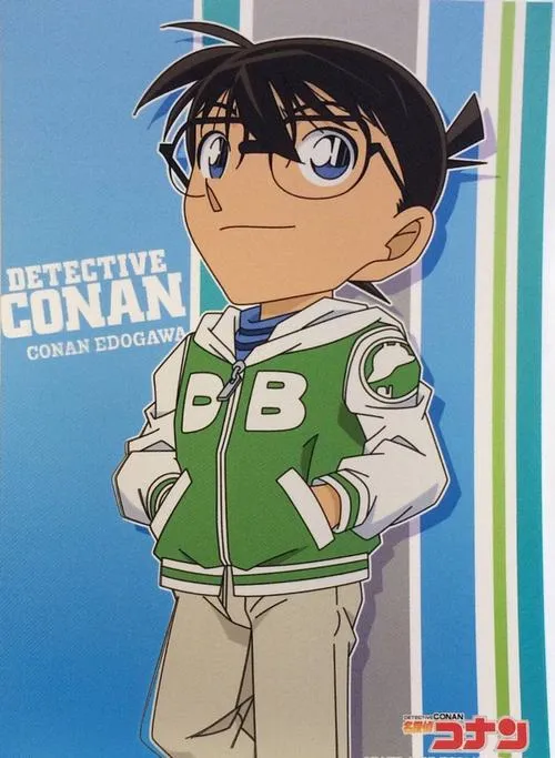 Ảnh Conan đứng cạnh bản thân phiên bản lớn, nét vẽ tối giản, cảm giác đáng yêu kiểu gia đình