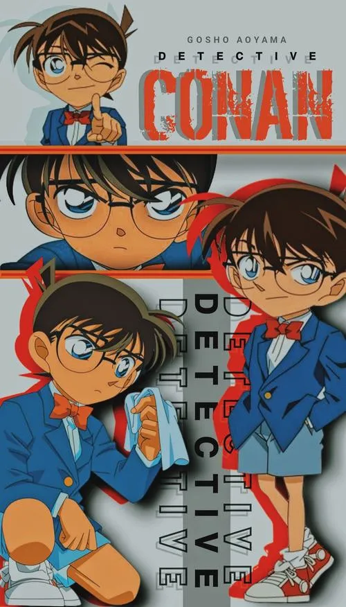 Ảnh Conan kiểu trang bìa manga, nhiều ô nhỏ vui mắt, hợp làm ảnh bìa điện thoại