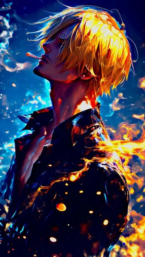 Avatar anime Sanji tóc vàng che mắt, nụ cười nhẹ, nền đơn sắc, hợp dùng cho mạng xã hội