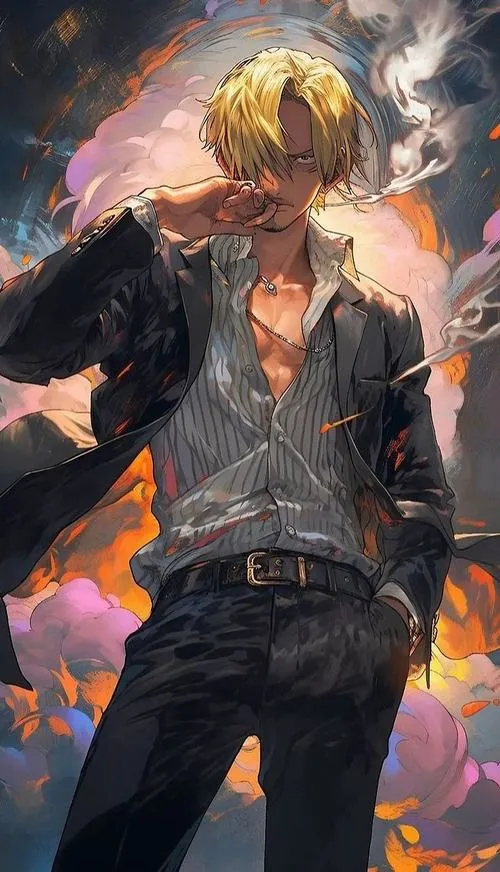 Hình nền Vinsmoke Sanji thức tỉnh gene Germa, xương ngoài nổi rõ, ánh xanh lạnh, cảm giác áp đảo