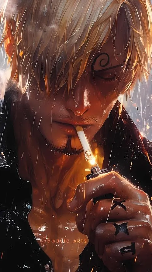 Hình nền Sanji chạy xuyên mưa, áo khoác bay, hiệu ứng nước bắn, nhìn mượt và rất điện ảnh