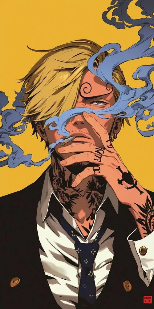 Ảnh Sanji đứng cạnh Luffy và Zoro, vibe Bộ ba Quái vật, gương mặt tự tin, bố cục cân đối