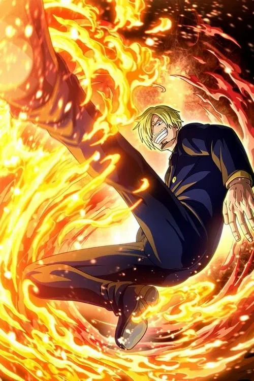 Hình nền Sanji Ifrit Jambe lửa xanh cuộn mạnh, bố cục dọc, hợp làm wallpaper anime sắc nét