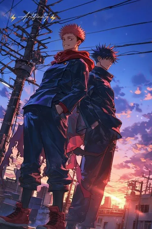 Ảnh nền anime Yuji Itadori góc nghiêng, tóc hồng nổi bật, nền xanh xám lạnh, rất ngầu