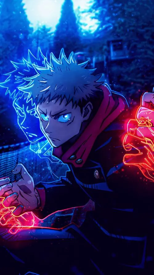 Ảnh fanart Yuji Itadori cú đấm thẳng, hiệu ứng va chạm mạnh, cận chiến đúng chất thể lực vượt trội