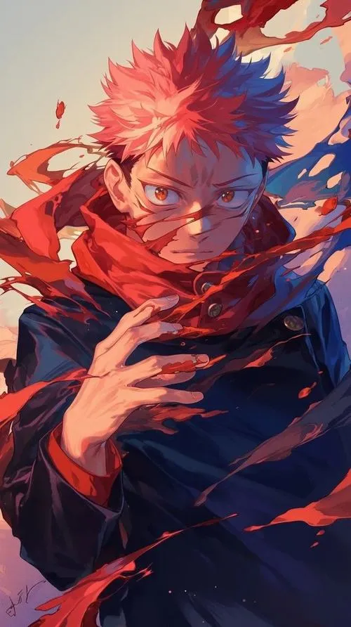 Ảnh nền đẹp Yuji Itadori tập trung chú lực, cơ thể săn chắc, ánh nhìn dứt khoát trước lời nguyền