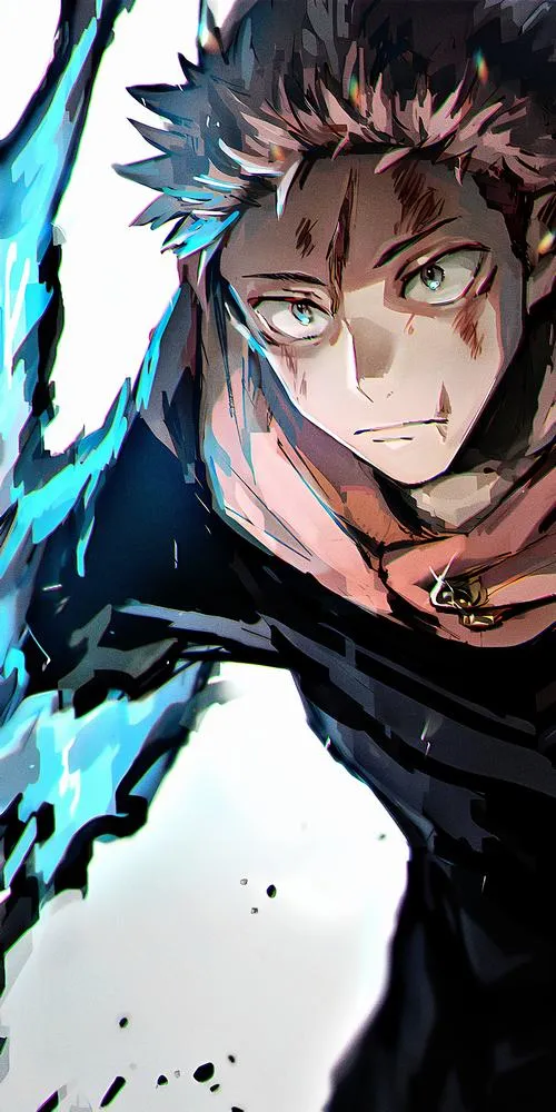 Hình Yuji Itadori đứng thở sau trận, bụi bám áo, vẫn giữ nụ cười rất người và nhân hậu