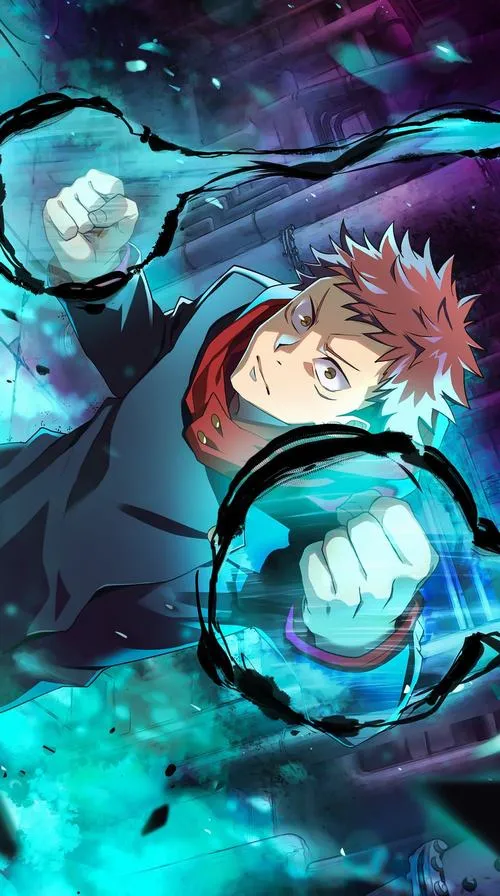 Ảnh nền 4K Yuji Itadori chú lực quấn quanh tay, nền đổ nát, khí chất không chịu khuất phục