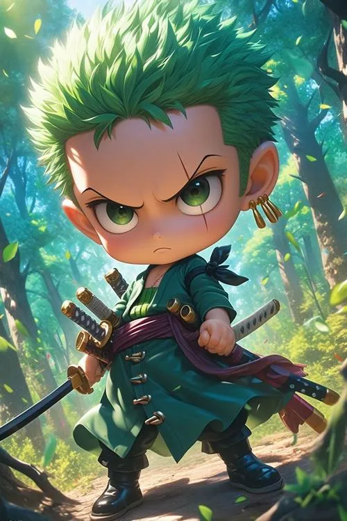 Avatar Zoro chibi phong cách tối giản, viền đậm, nền trơn, nhìn phát biết ngay