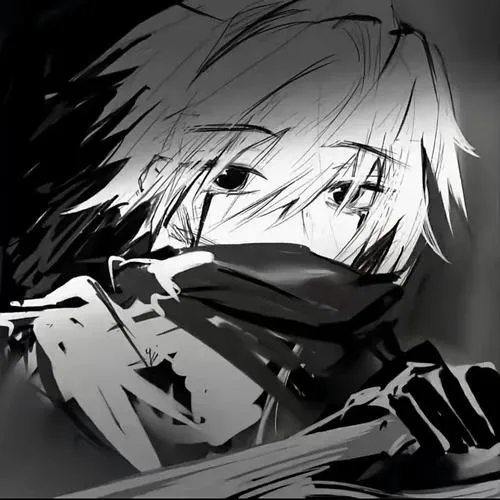 Hình đại diện cute anime nam trắng đen nhấn biểu cảm gương mặt