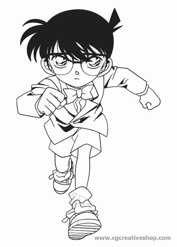 Conan chạy về phía trước, dáng chân bước dài, tay vung theo nhịp. Hình line toàn thân tối giản, phù hợp luyện động tác và tỉ lệ giày.