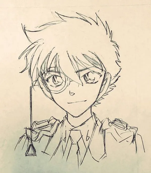 Bản phác bút chì nhân vật dáng lớn hơn, tóc bù và ánh mắt sắc. Nét vẽ thiên về chân dung, tập trung cấu trúc mặt và cổ áo.