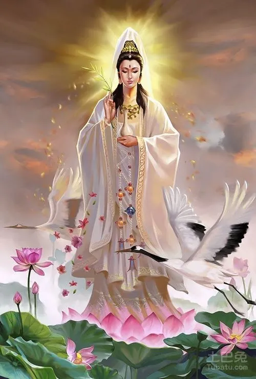 Treo Tranh thờ Quán Tự Tại Bồ Tát với ánh hào quang rực nhẹ dịu mắt