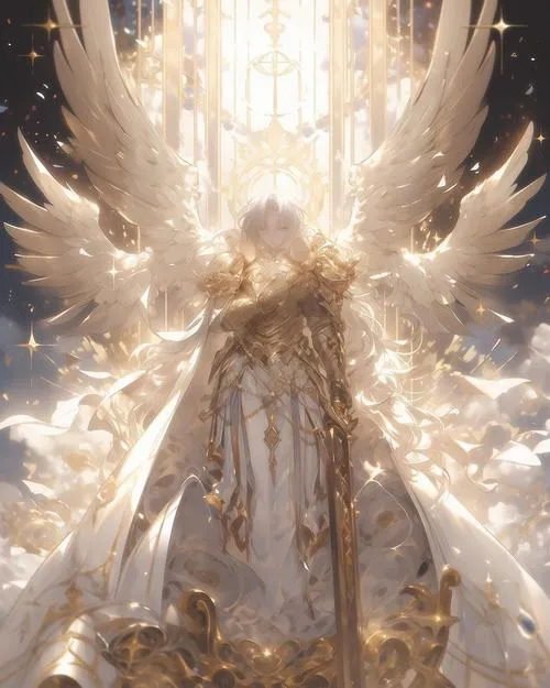 Thiên thần gồm cánh và trang phục đặt trong khung hình sạch