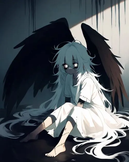 Khung hình toàn thân nhân vật anime khoác trang phục trắng rất tinh khiết