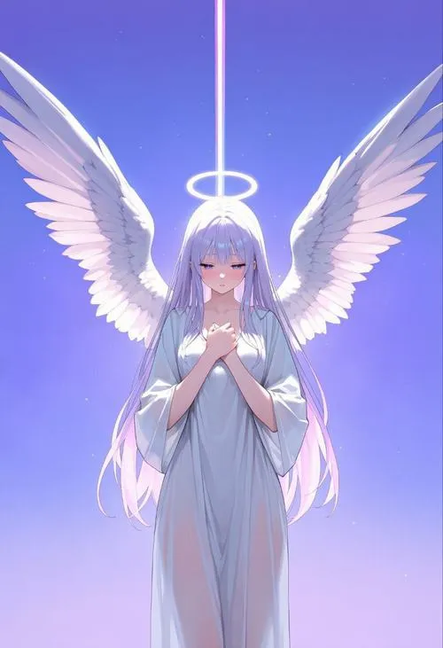 Sớm mai tranh thiên thần kiểu anime trôi giữa mây và bảng màu pastel mơ màng