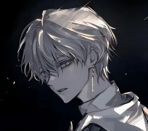 Anime ngầu cute nam tông xanh đêm, mắt nửa khép, biểu cảm bình thản mà sắc