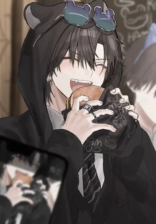 Anime ngầu cute cho nam kiểu phản diện hiền, nụ cười mỏng, mắt sắc nhẹ