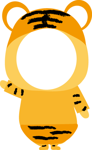 Chibi hổ đứng màu vàng cam, vòng mặt trống rõ, hợp làm sticker chat nhóm.