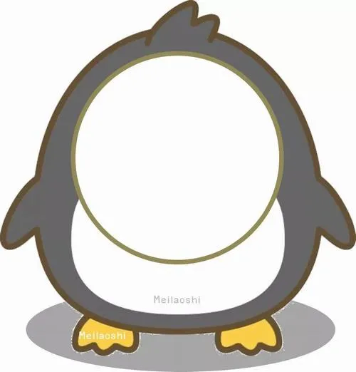Chibi chim cánh cụt tròn trịa, vòng mặt trống to, ghép ảnh rất dễ nhìn.