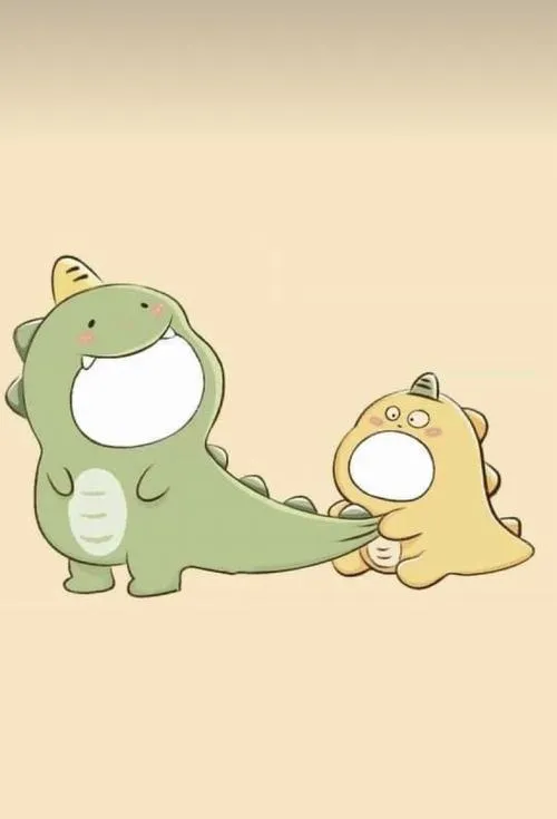 Cảnh chibi khủng long xanh cùng bé con, khung mặt trống, hợp ảnh kỷ niệm.