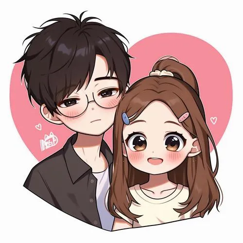 Ảnh chibi cặp đôi theo concept mùa đông: khăn len, áo khoác, tay đút túi