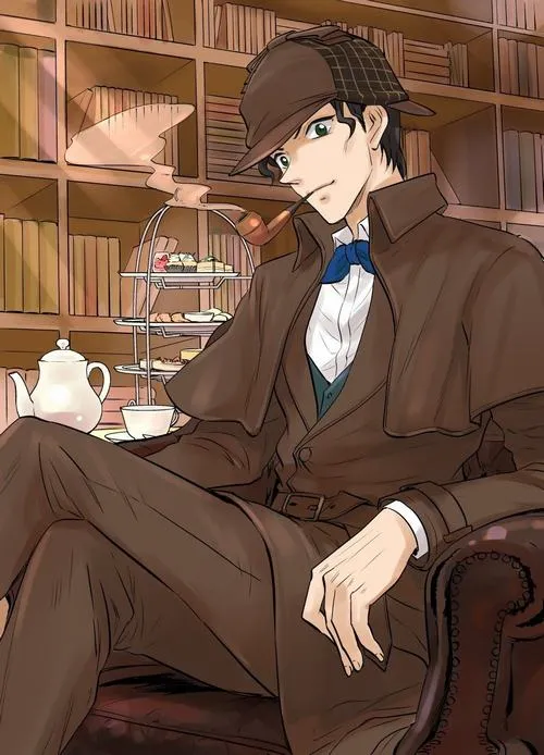 Hình nền Akai Shuichi mặc suit nâu ngồi ghế, ánh sáng viền mỏng, bố cục tối giản, rất điện ảnh.