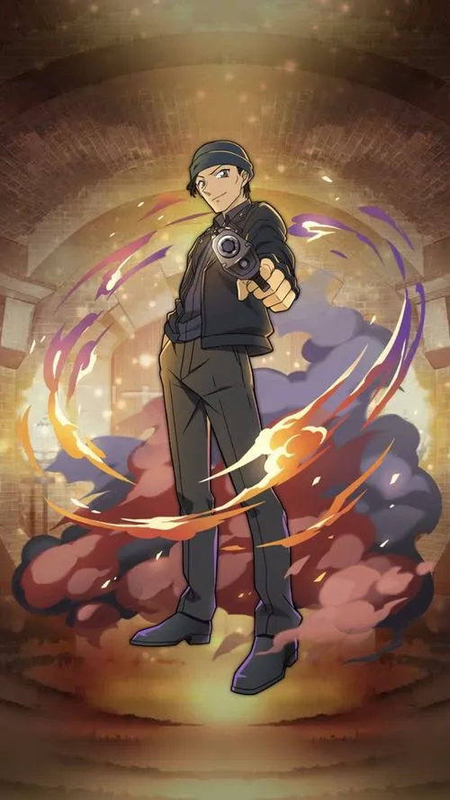 Ảnh bìa Akai Shuichi xoay người giữa hiệu ứng lửa, bao đàn guitar, cảm giác Viên đạn bạc xuất hiện.