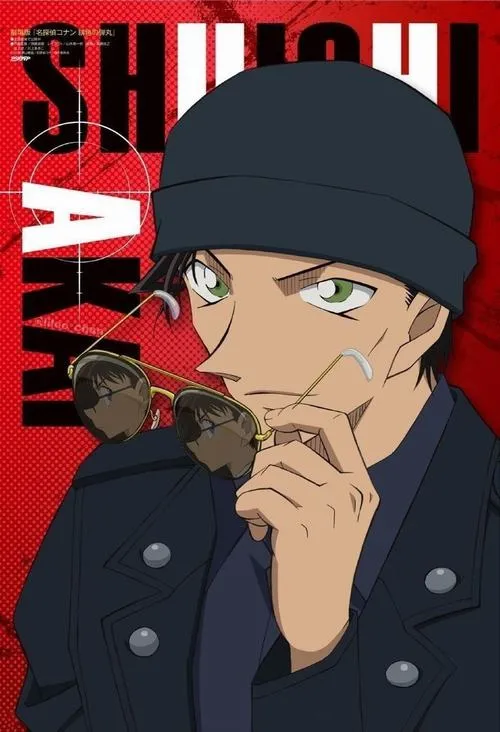 Ảnh ngầu Akai Shuichi nền đỏ, tay chạm môi, ánh nhìn nghiêng, đúng kiểu kẻ săn mồi.