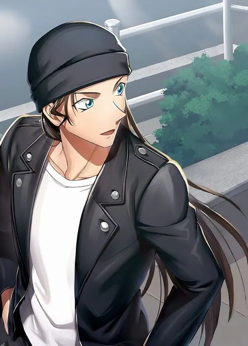 Hình 4K Akai Shuichi mặc áo trắng khoác da, gió thổi nhẹ, phong thái lãng tử lạnh.