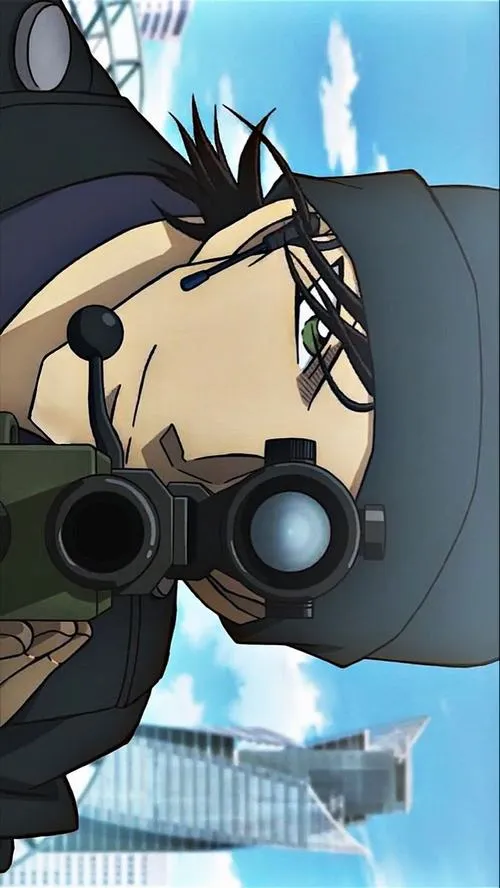 Hình nền máy tính Akai ngắm bắn từ góc nghiêng, tiền cảnh ống ngắm, hậu cảnh trời xanh.