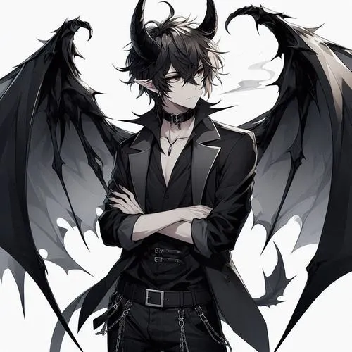 Vibe dark fantasy: nam anime mang dấu ấn quỷ, sừng cánh và khói mờ