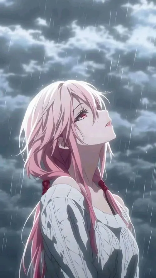 Ảnh anime girl cô đơn đứng góc phố dưới đèn vàng mờ