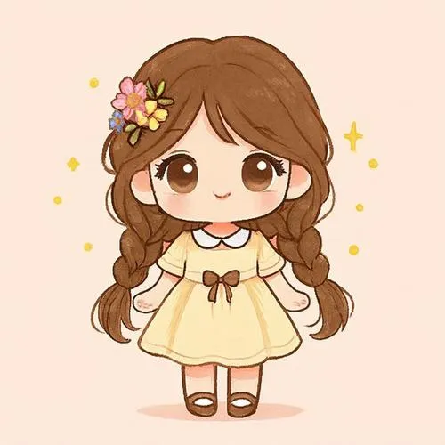Ảnh profile chibi nữ với khuôn mặt gồm mắt mũi miệng